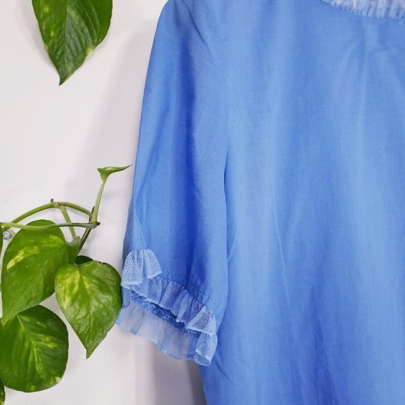 NEW VANESSA BRUNO ATHE Blue Dropped Waisted Mini Dress MEDIUM 100% Cotton Light - Picture 11 of 14